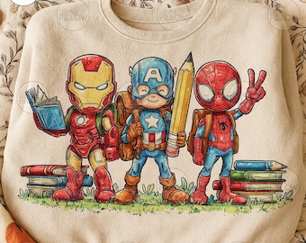 Retro Superhero Back To School Png, Cartoon First Day Of School Png, School Boy Png, Trendy Cartoon Kids Kindergarten Pre-k Shirt Design