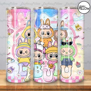 Trending Pink Cartoon Character 20oz Skinny Tumbler Wrap PNG, Funny Cartoon Character Tarot Card Wrap Design  Png, Gift for Kids Tumbler Png