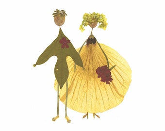 Betrothed - Pressed Flower Bride & Groom Card Print: Botanical Wedding Anniversary Notecard