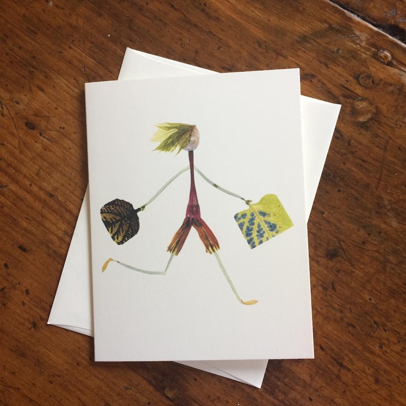 going to college BON VOYAGE card relocation Botanical art travel Moving Greeting card Pressed flower notecard