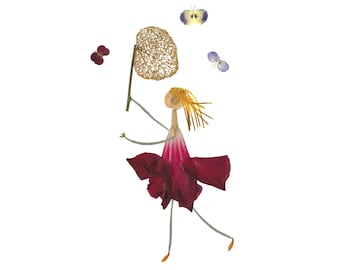 Pressed Flower Art Card: Catching Butterflies Botanical Print