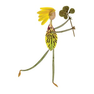 LUCKY - Trébol de cuatro hojas - Buena suerte - Día de San Patricio - Impresión artística de flores prensadas - Petal People Press - Tarjeta de jardín con plantas prensadas