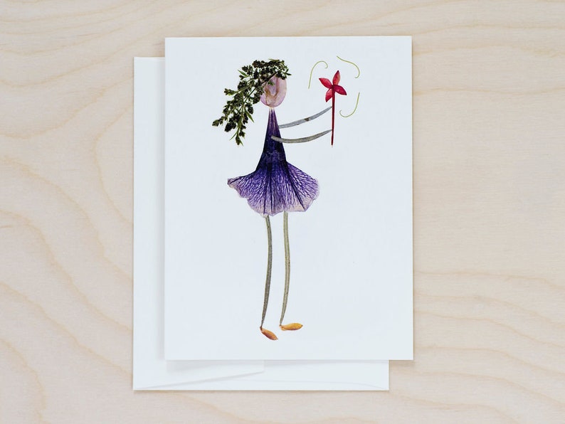 Pressed Flower Notecard Set: Botanical Art Cards for Gardener, print of petal people image 4