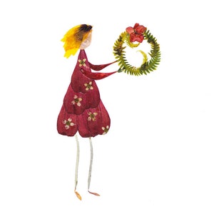 KRANS - Merry Christmas-wenskaart, kerstkaart, botanische kaart, geperste bloemkunst, op de tuin geïnspireerde kunst, joyeaux noel