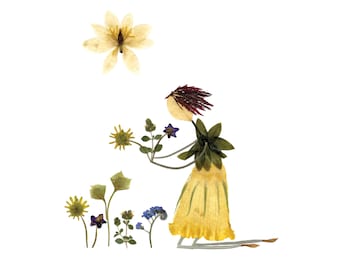 GATHERING WILDFLOWERS: Pressed Flower Print Notecard of Original Artwork