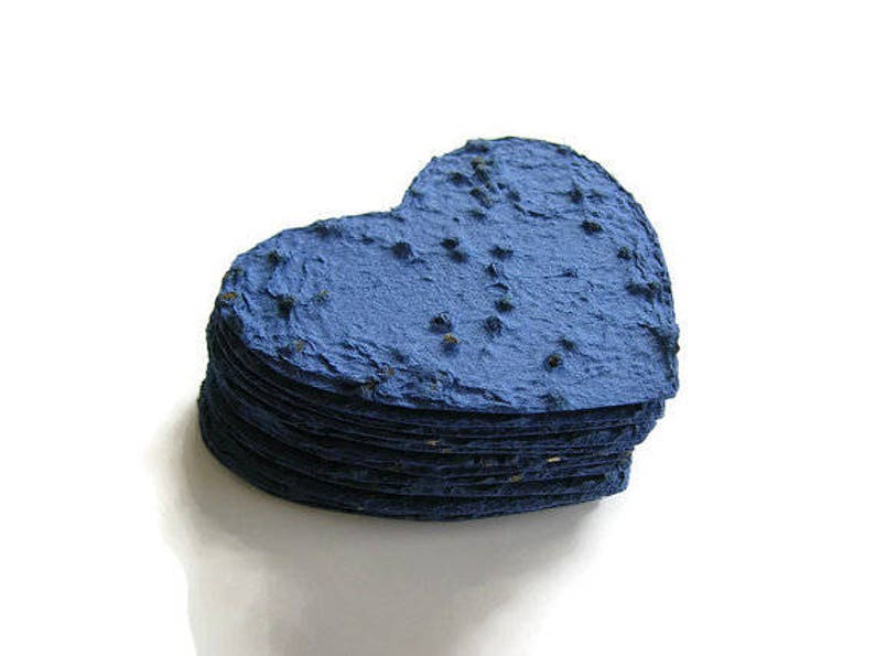 Sympathy gift Plantable paper heart in blue, made of handmade paper & Chinese Forget-Me-Not seeds Memorial favor, prayer card, funeral image 1