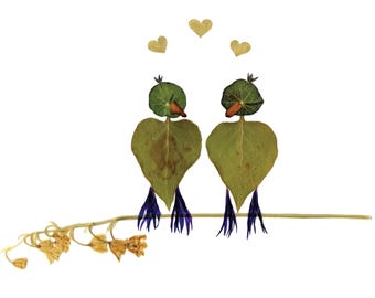 Love Birds - Botanical Note Card Print of Pressed Flower Art