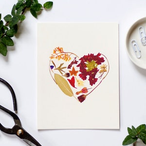 HEART Valentine's Day card, Wedding, Anniversary, Engagement, I Love You, sympathy card, Garden notecard, Pressed flower art stationery image 2