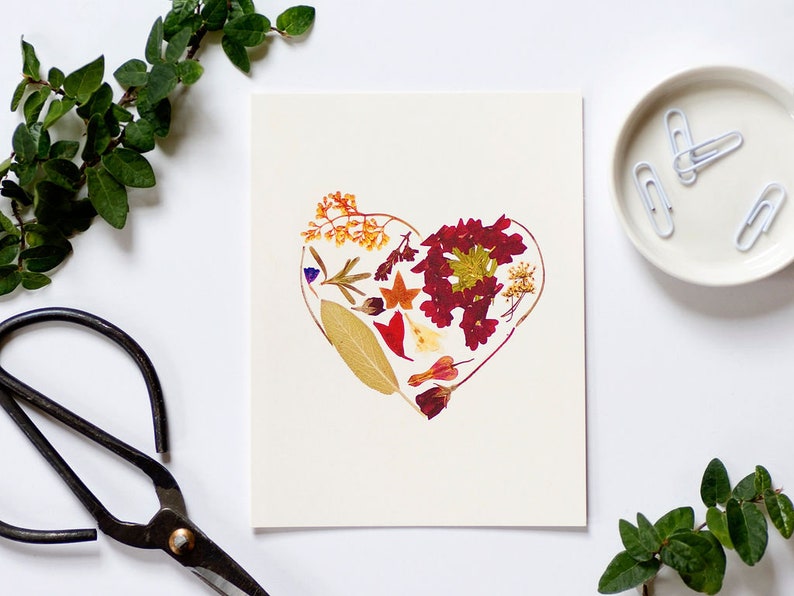 HEART Valentine's Day card, Wedding, Anniversary, Engagement, I Love You, sympathy card, Garden notecard, Pressed flower art stationery image 2