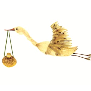 STORK - ベビーシャワー、新生児、母の日、妊娠発表、養子縁組、期待、子供部屋の装飾、植物、押し花アートプリント