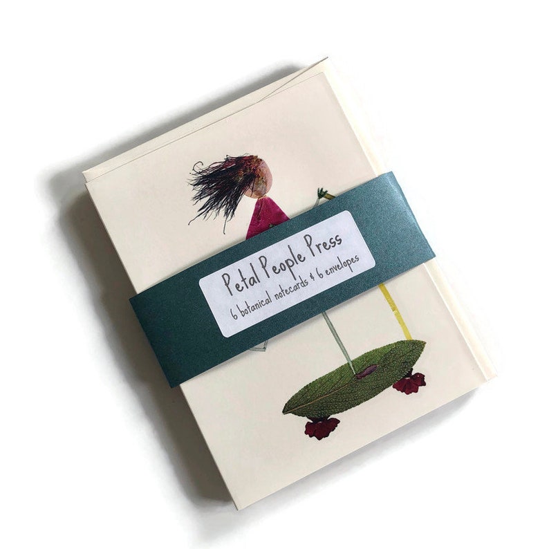 Pressed Flower Notecard Set: Botanical Art Cards for Gardener, print of petal people image 2