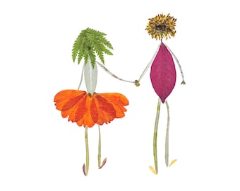 Together - Pressed Flower Anniversary Card: Botanical Couple Art Print