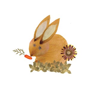 CONEJITO - Tarjeta artística con flores prensadas - Impresión de un conejo - Tarjeta de notas de jardín diseñada a partir de flores de mi jardín