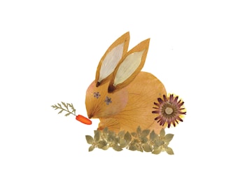 Bunny Art Card: Pressed Flower Rabbit Note Card Print