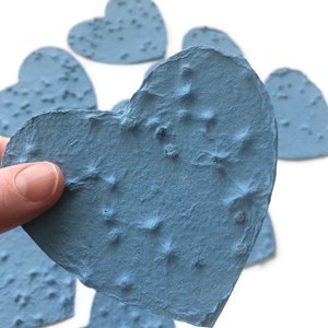 Sympathy gift Plantable paper heart in blue, made of handmade paper & Chinese Forget-Me-Not seeds Memorial favor, prayer card, funeral image 3