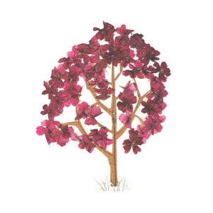 ALBERO - Arte con fiori pressati, Biglietto d'auguri botanico, Albero autunnale o albero in fiore primaverile - Oshibana - Per un giardiniere, amante della natura - Foglie