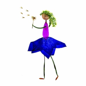 Gepresste Blume Kunstdruck - WISH, Botanische Kunstdruck einer Person, die eine Löwenzahn Samenkapsel durchpustet, Make a wish, Garten Grußkarte