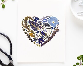 From The Bottom of My Heart; Pressed Flower Notecard Print