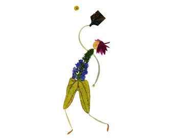 Pickleball Player Botanical Art Card: Pressed Flower Print Card