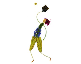 PICKLEBALL - Botanical greeting card of a pickle ball player for the nature lover or active person - Print of pressed flower art