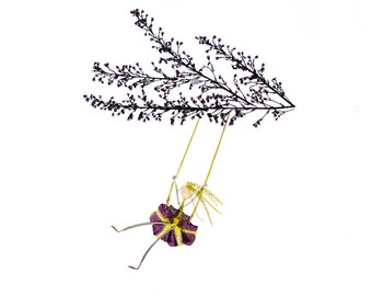 Wheeee - Pressed Flower Girl on Swing Card: Botanical Art Notecard Print