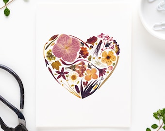 Heart and Soul: Pressed Flower Notecard, Print of Original Artwork