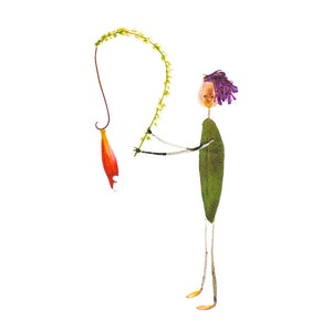 PESCADOR - Tarjeta del Día del Padre, Tarjeta de felicitación de un pescador para el jardinero, amante de la naturaleza, pescador - Arte botánico, Arte con flores prensadas