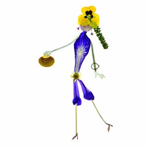 FASHION - Botanical note card of a woman in a purple jumpsuit - Petal People Press - Print of pressed flower art - Oshibana