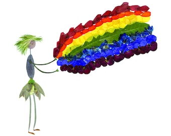 Pressed Flower Rainbow Art Print: Botanical Whimsical Figure