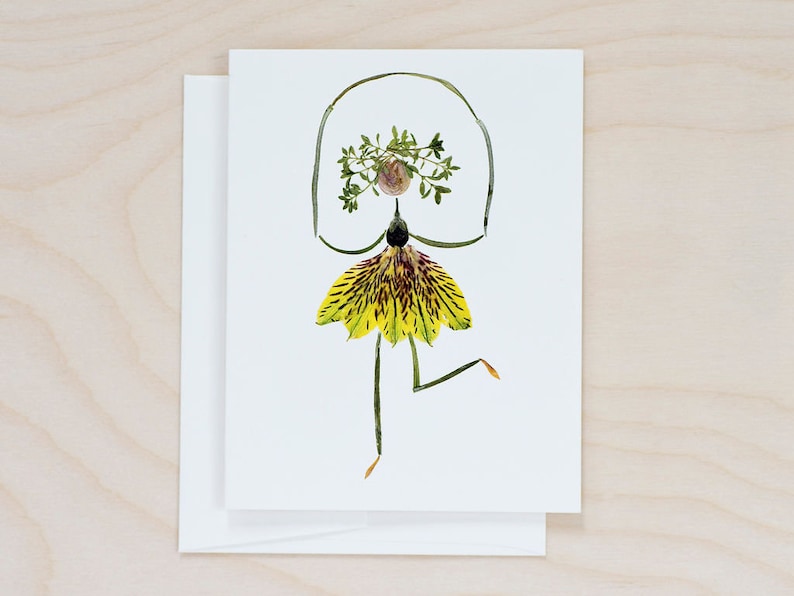 Pressed Flower Notecard Set: Botanical Art Cards for Gardener, print of petal people image 5