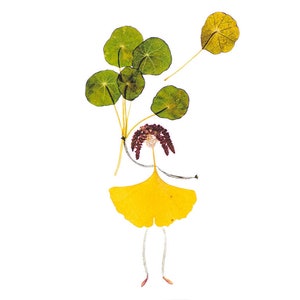 植物から作られた風船と押し花のアートプリントのバースデーカード - UP, UP & AWAY