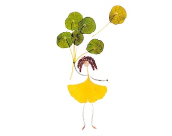 Birthday card with balloons created from botanicals, Pressed flower art print - UP, UP & AWAY