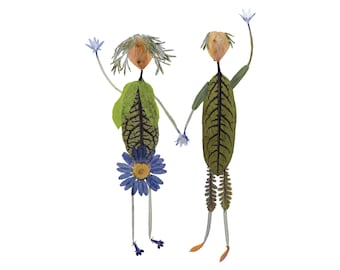Grandma and Grandpa Botanical Art Print: Pressed Flower Card