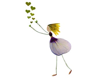 Botanical Art Print Notecard: Pressed Flower Petal Person - Sending Love
