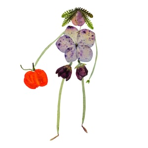 ERNTE - Gepresste Blumen Kunstdruck, Botanische Kunst, Grußkarte aus Blüten und Blättern gestaltet, Garten Karte, Blumenkarte, Kürbis, Herbst