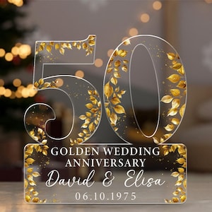 50th Golden Wedding Anniversary Acrylic Plaque Gift for Husband, Personalized Couple&#39;s Name and Date Golden Anniversary Gift,Gift for Couple