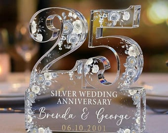 25th Silver Wedding Anniversary Acrylic Plaque Gift for Husband, Personalized Couple's Name and Date Pearl Anniversary Gift, Gift for Couple