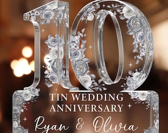 10th Tin Wedding Anniversary Acrylic Plaque Gift for Husband, Personalized Couple's Name and Date Tin Anniversary Gift,Gift for Couple