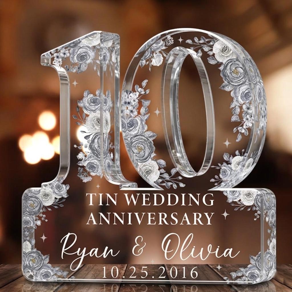 10th Tin Wedding Anniversary Acrylic Plaque Gift for Husband