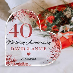 40th Anniversary Heart Acrylic Plaque, Personalized 40th Ruby Anniversary , Custom Wedding Gift for Parents, Ruby Anniversary Gifts