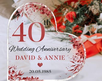 40th Anniversary Heart Acrylic Plaque, Personalized 40th Ruby Anniversary , Custom Wedding Gift for Parents, Ruby Anniversary Gifts