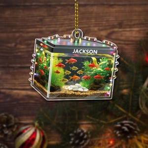 Personalized Aquarium Fish Tank Acrylic Ornament, Underwater Aquarium 2D Flat Christmas Ornament, Fish Lover Gifts, Holiday Gift for Husband