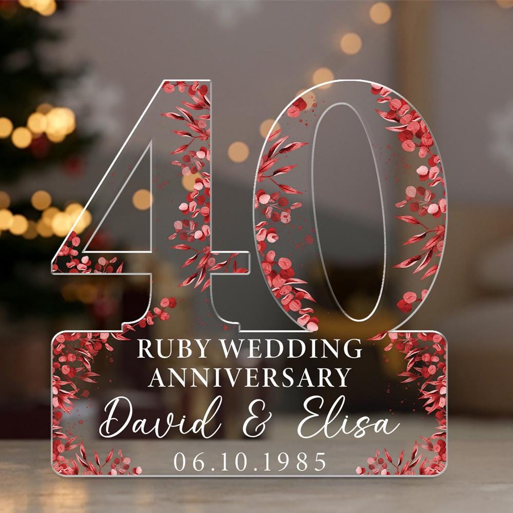40th Ruby Wedding Anniversary Acrylic Plaque Gift for Husband, Personalized Couple's Name and Date Ruby Anniversary Gift, Gift for Couple