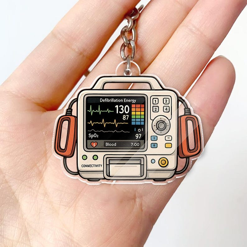 Defibrillator Keychain: ECG Monitor Acrylic Ornament, Paramedic/nurse ...