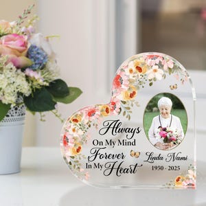Memorial Heart Acrylic Plaque, Custom Photo In Loving Memory Acrylic, Memorial Gift For Loss Of Grandma, Loss of Loved, Bereavement Keepsake