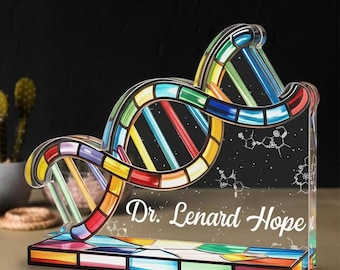 Bloc acrylique ADN personnalisé - Cadeau scientifique en forme d'ADN personnalisé, décoration de bureau de généticien, cadeau de laboratoire de biologie - souvenir de Noël de professeur de sciences