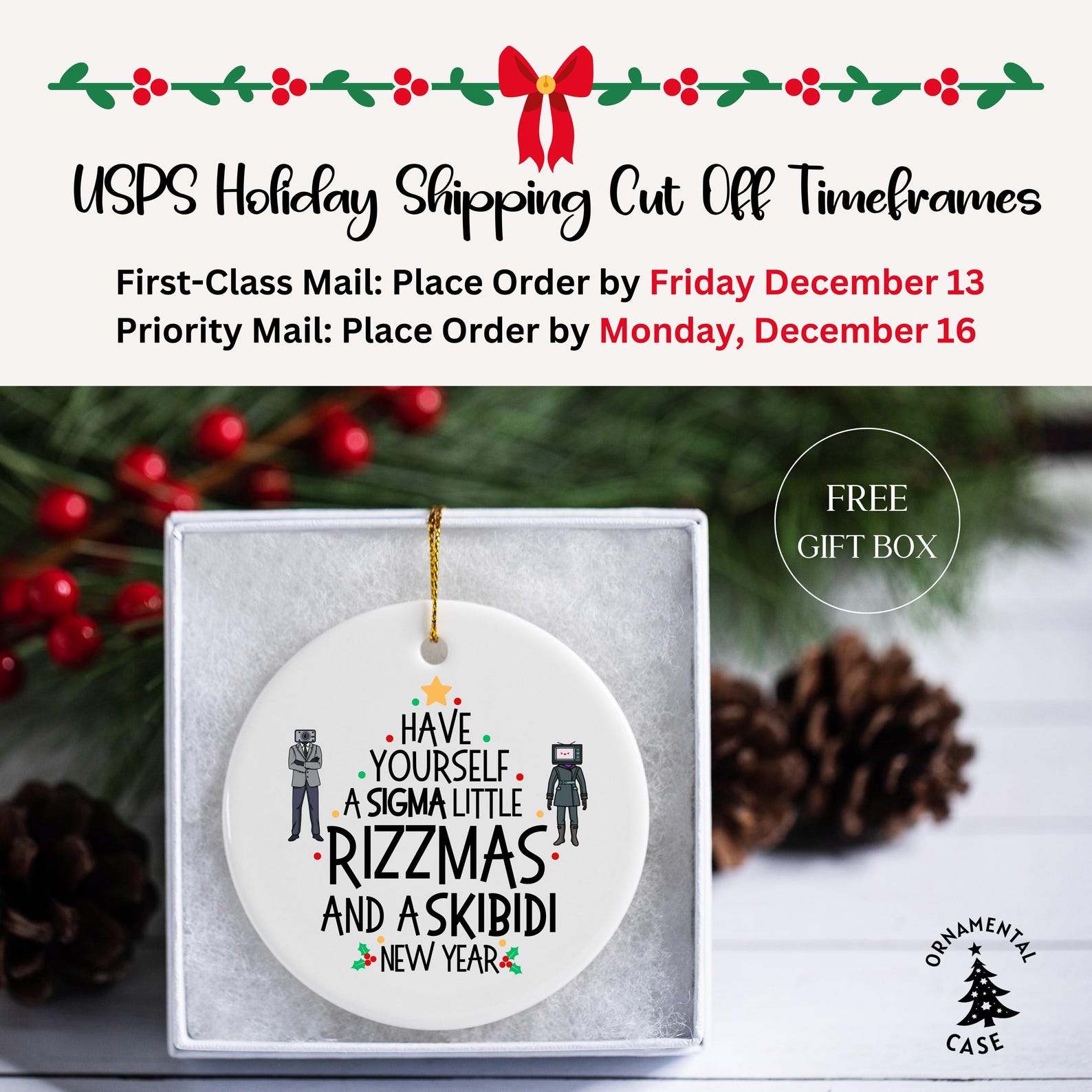 Sigma Rizzmas Teenage Ornament 2024, Funny Meme Christmas Ornament ...