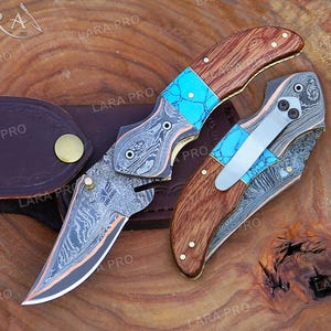 Copper Damascus Pocket Knife Handmade Folding Knife Custom Engraved Anniversary Gift Knife Groomsman Gift Wedding Gift Luxury Gift For Him