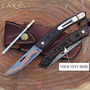 Personalized Anniversary Copper Damascus Pocket Knife Handcrafted Copper Folding Knife Boyfriend Gift Groomsman Gift Luxury Gift for Him