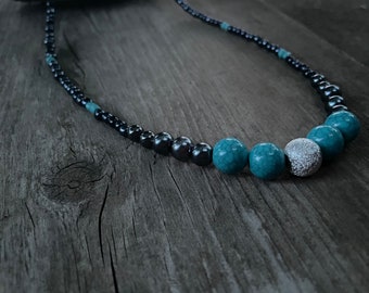 Hematite Bead Necklace Hematite Turquoise Necklace Silver Necklace Black Necklace Choker Necklace Handmade Gift Western Necklace